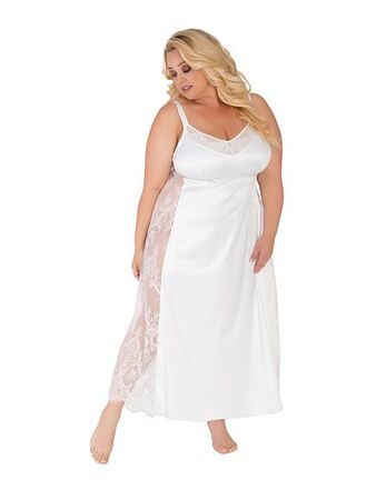 Длинная сорочка plus size с кружевными вставками